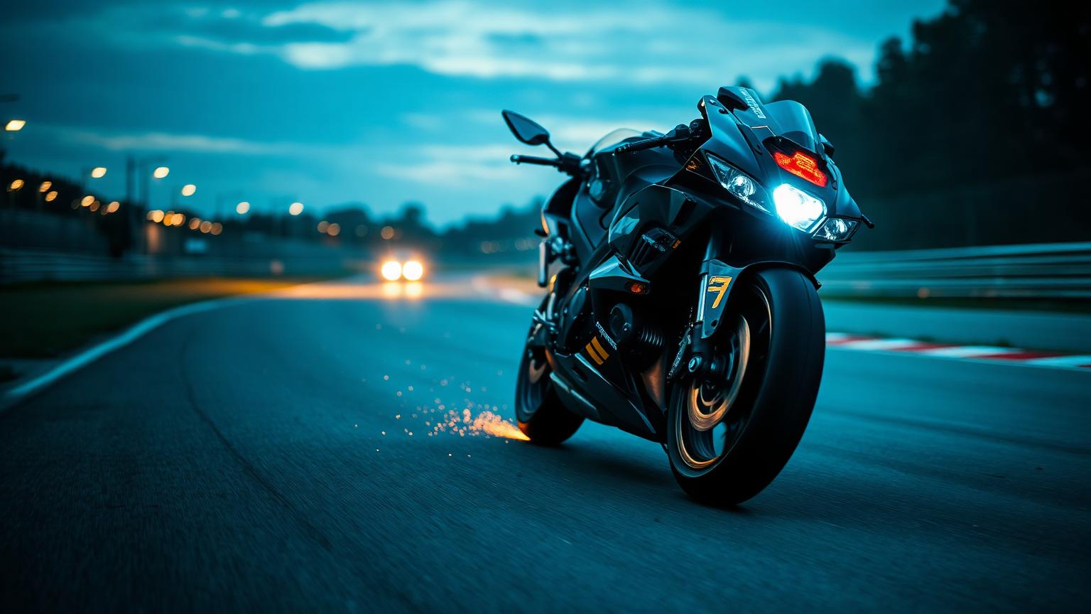 Moto sportive à l'angle sur circuit